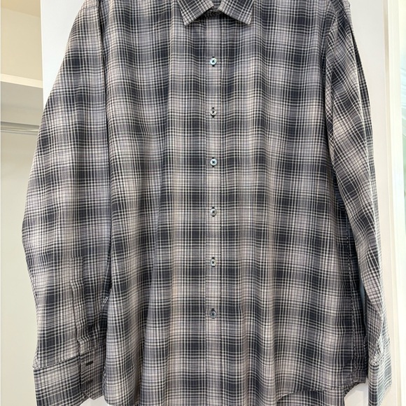 Zachary Prell Grey and Black Plaid Casual Button Down Shirt - Picture 1 of 8